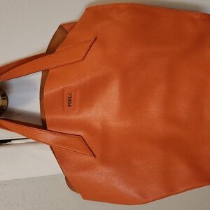 Furla Orange Leather Tote with Geometric Design